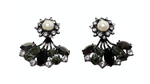 Floral Pearl & Crystal Black Rhodium Plated 2-Piece Fan Earrings