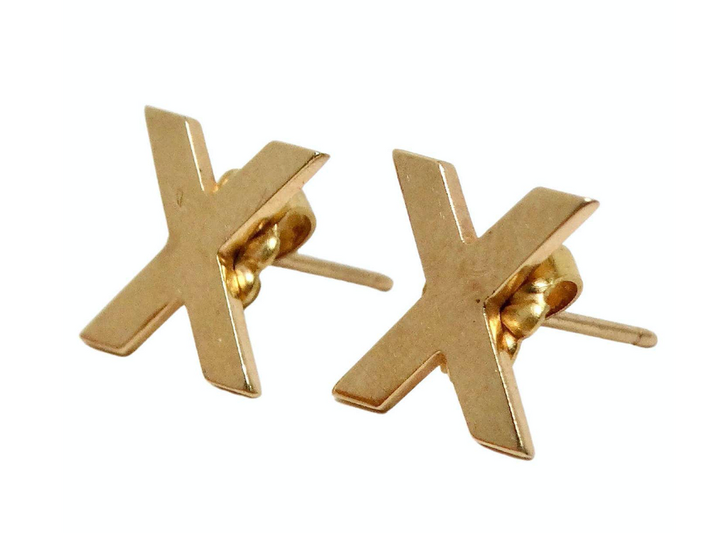 Vintage Tiffany Inspired 14k Solid Gold "X" Stud Earrings