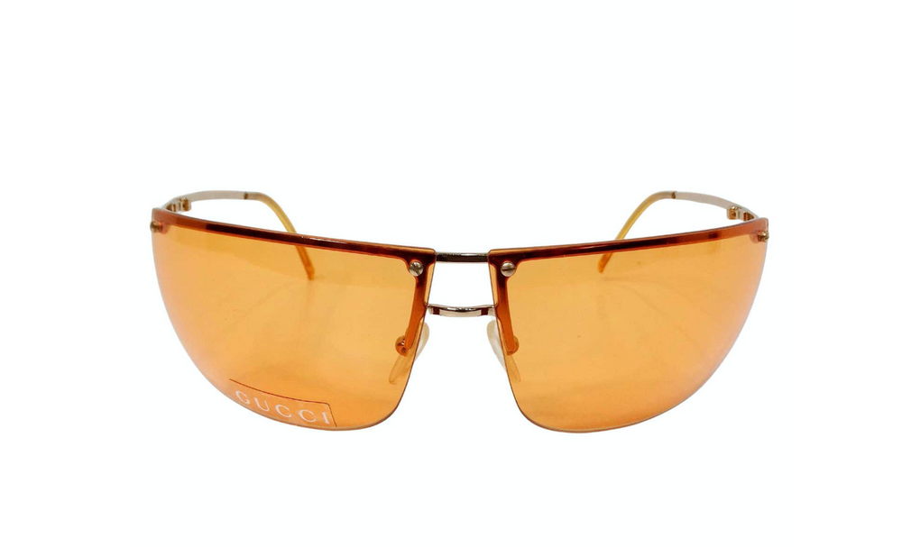 Y2K Gucci Orange Frameless Gold Tone Metal Oversized Sunglasses