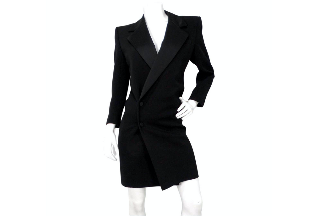 Saint Laurent Black Grain De Poudre Silk Lined Tuxedo Dress Vintage by Misty Saint Laurent Black Grain De Poudre Silk Lined Tuxedo Dress Vintage by Misty