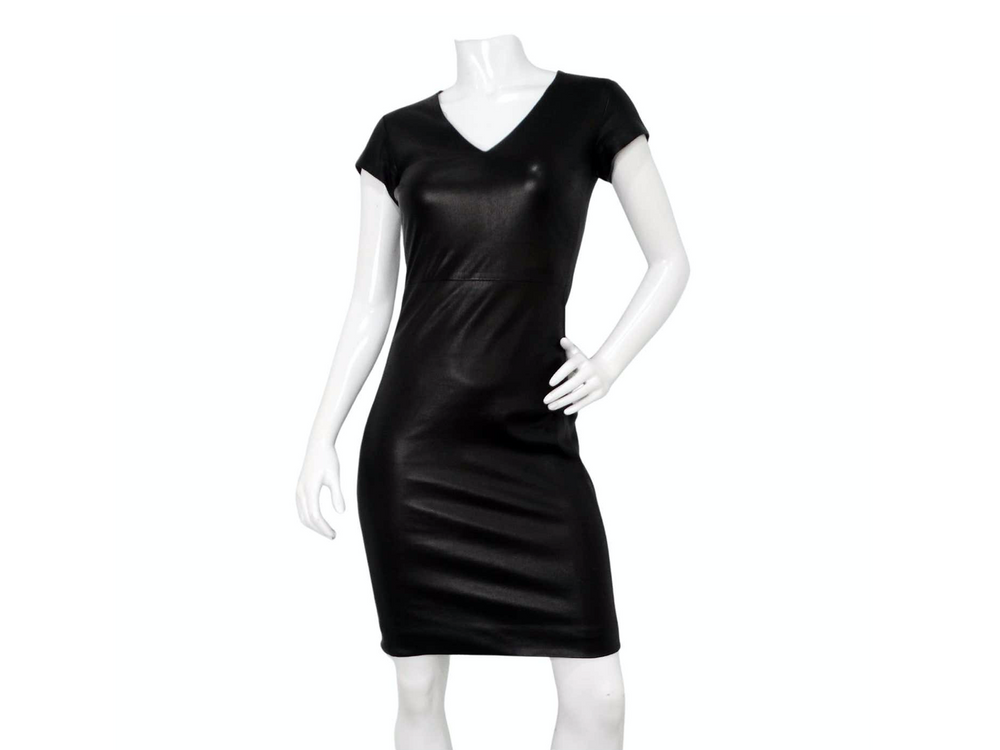 The Row Black Lambskin Leather Mini Dress