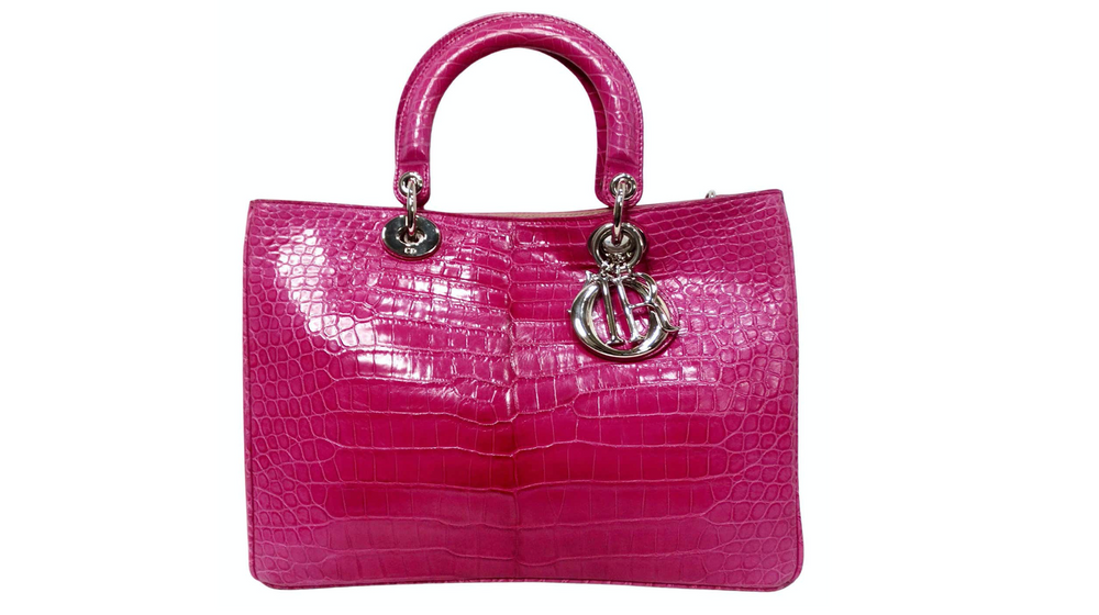 Christian Dior Diorissimo Purple Pink Crocodile Lady Dior Handbag