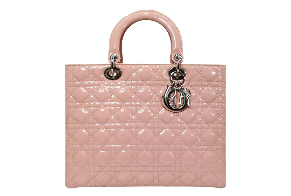 Christian Dior Light Pink Patent Cannage Large Lady Dior Handbag