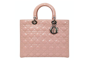 Christian Dior Light Pink Patent Cannage Large Lady Dior Handbag