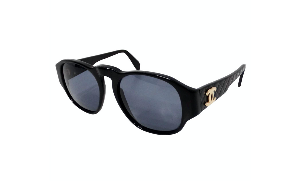 Chanel Interlocking CC Black Square Framed Quilted Sunglasses circa Y2K