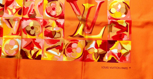Louis Vuitton "Carre Au Fil Dua Temps" Orange Monogram Silk Print Scarf