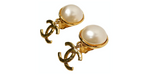 Chanel Coco Mark Gold Plated Costume Pearl CC Dangle Earrings circa 1993