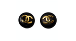 Chanel Black & Gold Tone Interlocking CC Round Clip-On Earrings circa 1989
