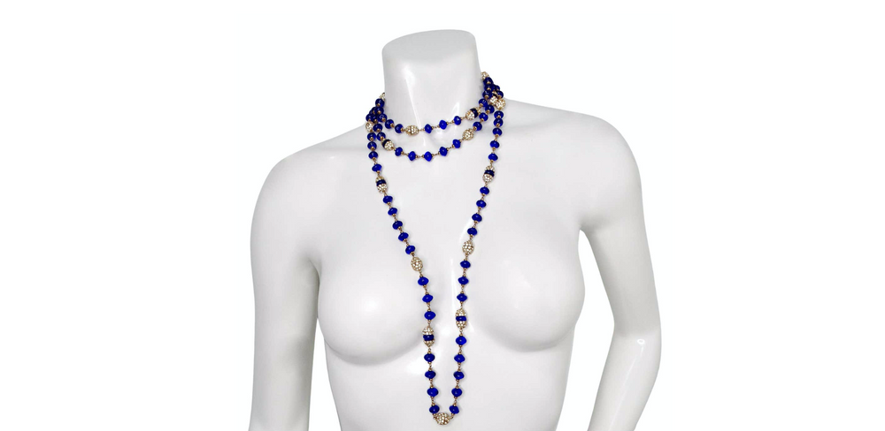 Chanel Long Blue Gripoix Glass Beaded Necklace circa 1970s