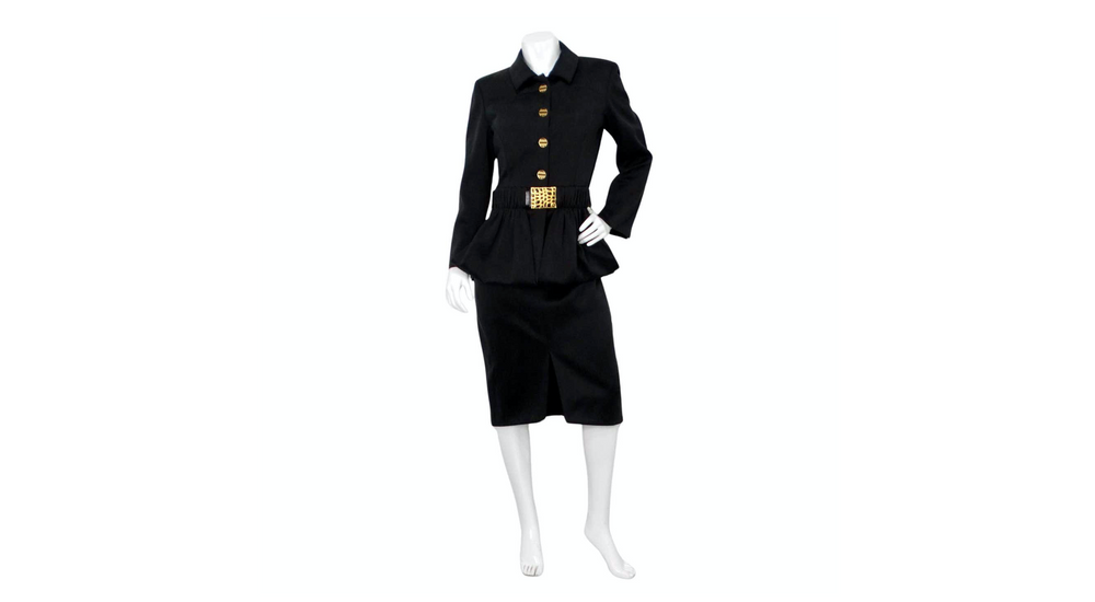 Chanel Black Ruched & Belted Silk Jacket & Skirt Suit Set circa 2019