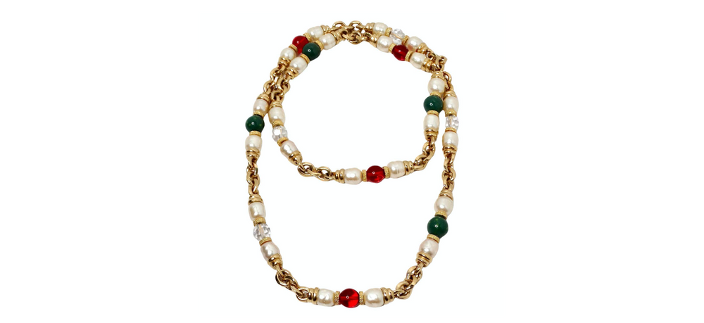 Karl Lagerfeld Pearl & Glass Beaded Chain Link Necklace circa 1990s