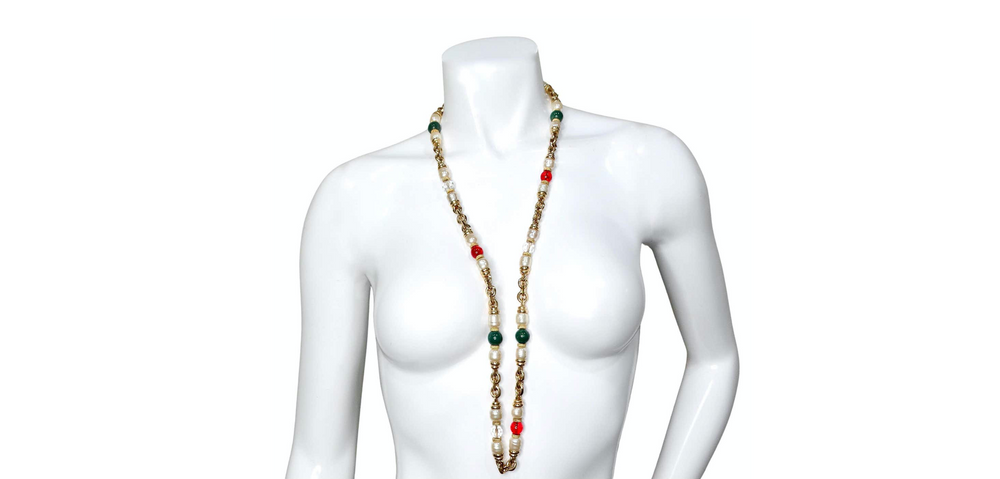 Karl Lagerfeld Pearl & Glass Beaded Chain Link Necklace circa 1990s