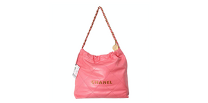 Chanel 22 Small Coral Shiny Quilted Calfskin Tote Bag