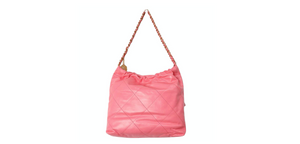 Chanel 22 Small Coral Shiny Quilted Calfskin Tote Bag