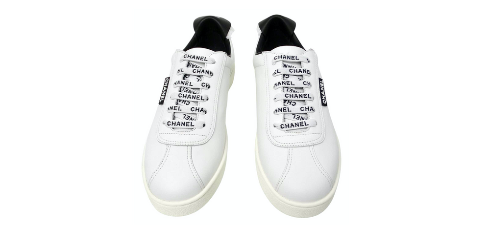 Chanel White & Black Calfskin Leather Sneakers