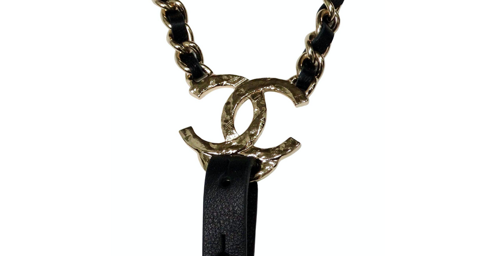 Chanel Black Calfskin Leather Gold-Tone Interlocking CC Chain Suspenders