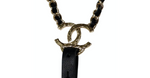 Chanel Black Calfskin Leather Gold-Tone Interlocking CC Chain Suspenders