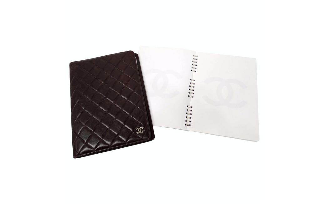 Chanel Brown Lambskin Quilted Leather Notebook Agenda Cover