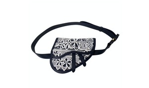 Christian Dior x Shawn Stussy Navy Beaded Grained Calfskin Saddle Belt Bag