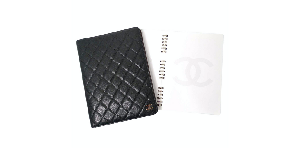 Chanel Black Caviar Quilted Leather Zip Around Notebook Cover