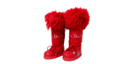 John Galliano for Christian Dior Red Lace-Up Faux Fur Snow Boots Circa Y2K