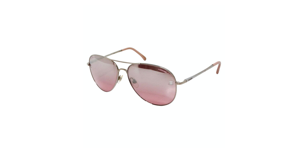 Chanel Pink & Silver-Tone Metal Frame Pilot Aviator Sunglasses