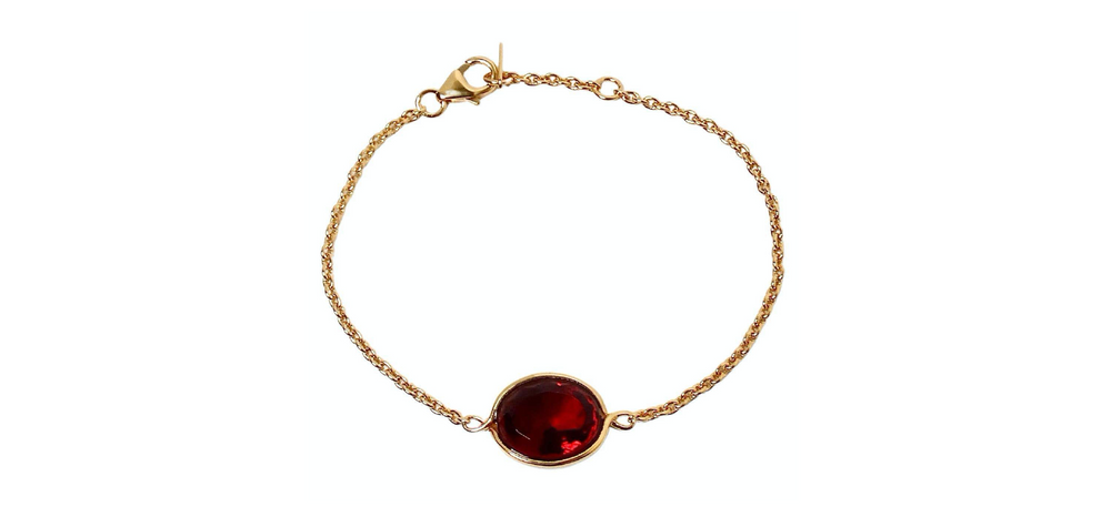 Baccarat Vermeil 18k Gold Plated Sterling Silver Red Crystal Chain Link Bracelet