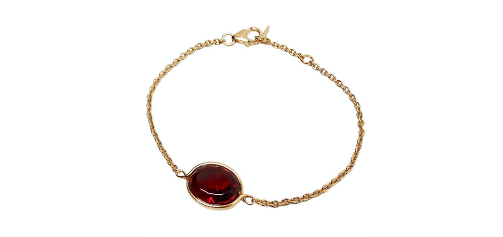 Baccarat Vermeil 18k Gold Plated Sterling Silver Red Crystal Chain Link Bracelet