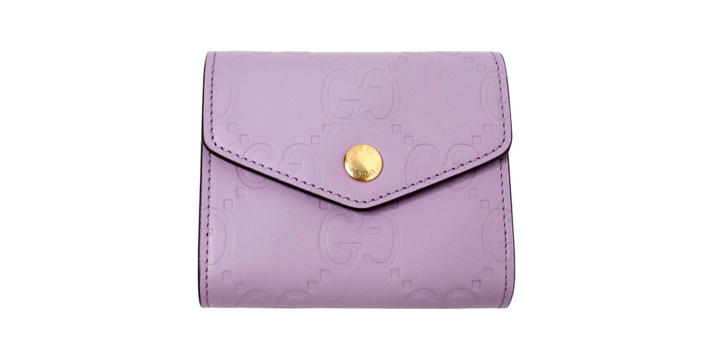 Gucci Lilac GG Embossed Leather Tri-Fold Square Wallet – Vintage Gucci Lilac GG Embossed Leather Tri-Fold Square Wallet – Vintage