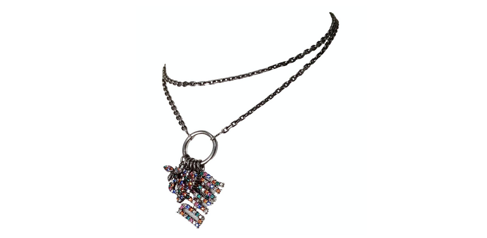 Christian Dior Crystal Charms & Silver-Tone Chain Pendent Necklace