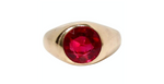 18k Gold Round Lab Ruby Engraved Signet Ring circa 1970s