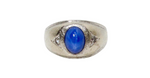 Blue Star Sapphire Etched 14k White Gold Cocktail Ring circa 1950s