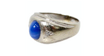 Blue Star Sapphire Etched 14k White Gold Cocktail Ring circa 1950s