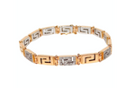 18k Gold Greek Key Two-Tone Link Bracelet With Diamonds