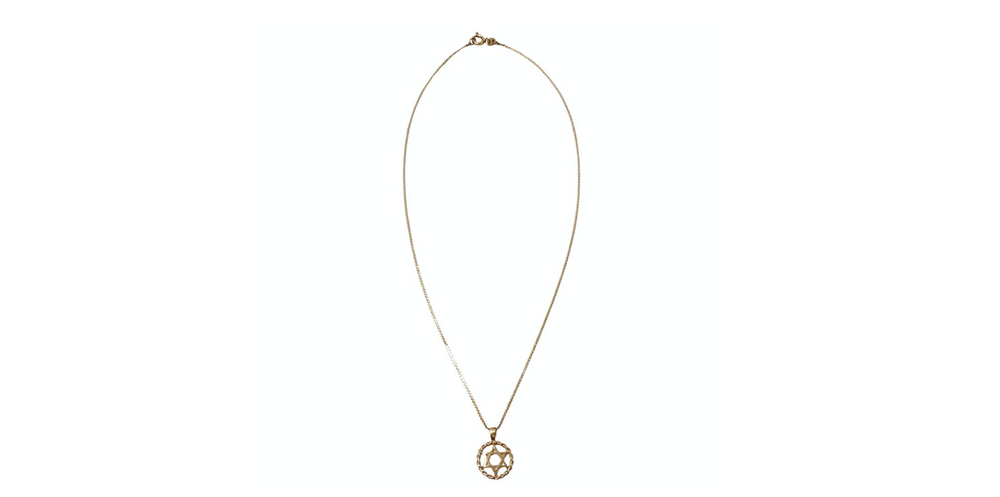 14k Gold S-Link Chain Star Of David Pendant Necklace circa 1990s