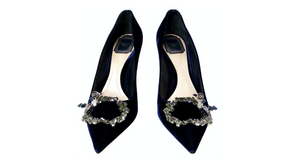 Christian Dior Tresor Blue Velvet Crystal Embellished Pumps circa 1990s