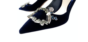 Christian Dior Tresor Blue Velvet Crystal Embellished Pumps circa 1990s