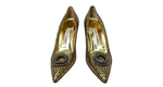 Manolo Blahnik Gold & Black Suede Printed Jewel Toe Pumps circa Y2K