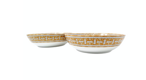 Hermes Mosaique au 24 Van Quatre Gold Porcelain Bowl Set of 2