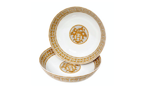 Hermes Mosaique au 24 Van Quatre Gold Porcelain Bowl Set of 2