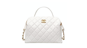 Chanel White Quilted Aged Calfskin Double-Sided Bowling Bag