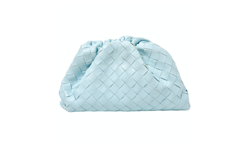 Bottega Veneta Pale Blue Leather Intrecciato Teen Pouch Clutch