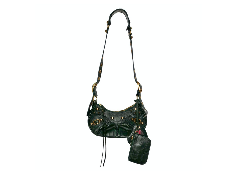 Balenciaga Le Cagole Green Leather Croc Embossed Shoulder Bag circa 2022