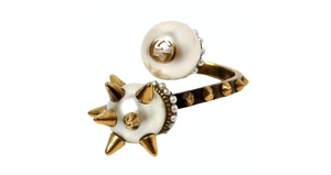 Gucci Faux Pearl GG & Spikes Double Ball Bypass Cocktail Ring