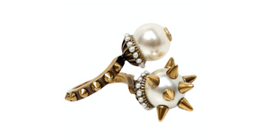 Gucci Faux Pearl GG & Spikes Double Ball Bypass Cocktail Ring