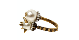 Gucci Faux Pearl GG & Spikes Double Ball Bypass Cocktail Ring