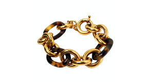 Fendi Inspired 18k Gold Plated & Tortoise Chain Link Bracelet