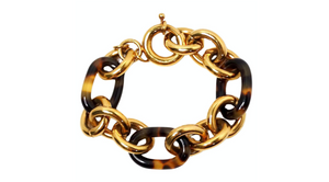Fendi Inspired 18k Gold Plated & Tortoise Chain Link Bracelet