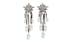 Celestial Starburst Sterling Silver Rhinestone Drop Dangle Earrings