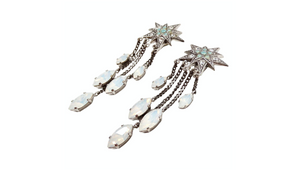 Celestial Starburst Sterling Silver Rhinestone Drop Dangle Earrings